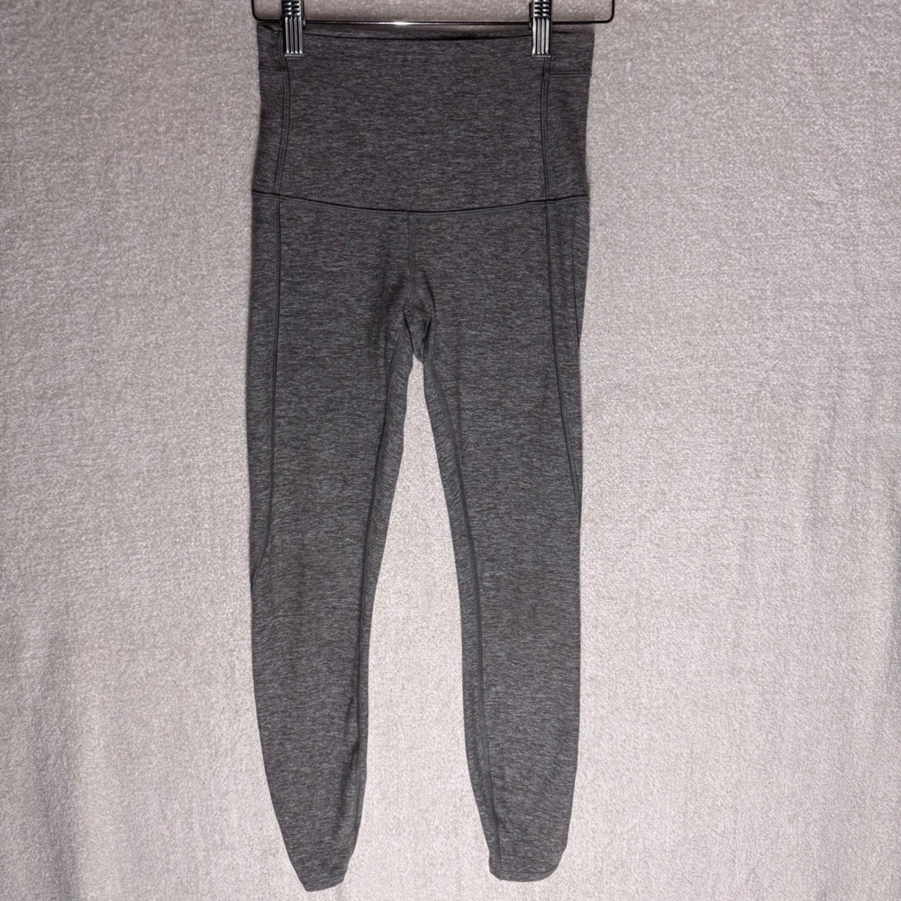 Lululemon Pure Practice Leggings Women's 4 Heathered Gray Lattice High Rise